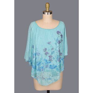 REBA RHINESTONE EMBELLISHED AQUA KNIT BATWING SLEEVE PONCHO TOP